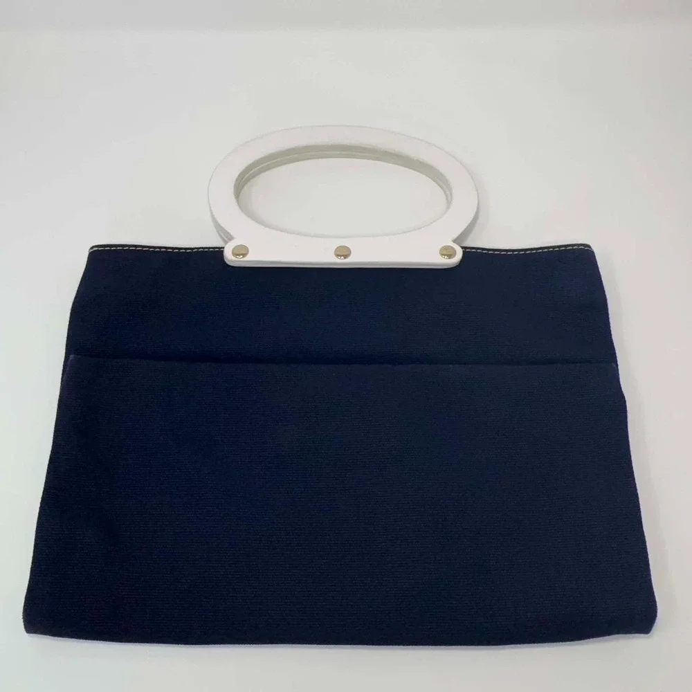 Kate Spade New York Sam Navy Canvas Foldable Tote‎ White Circular Handles Rare